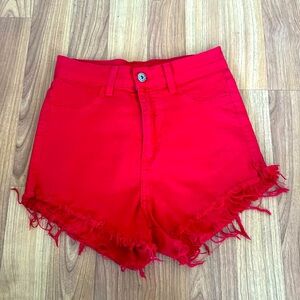 High waisted red denim shorts size M